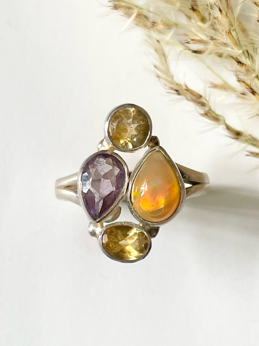 Gorgeous natural Ethiopian Opal multi gemstone ring! Us: 9